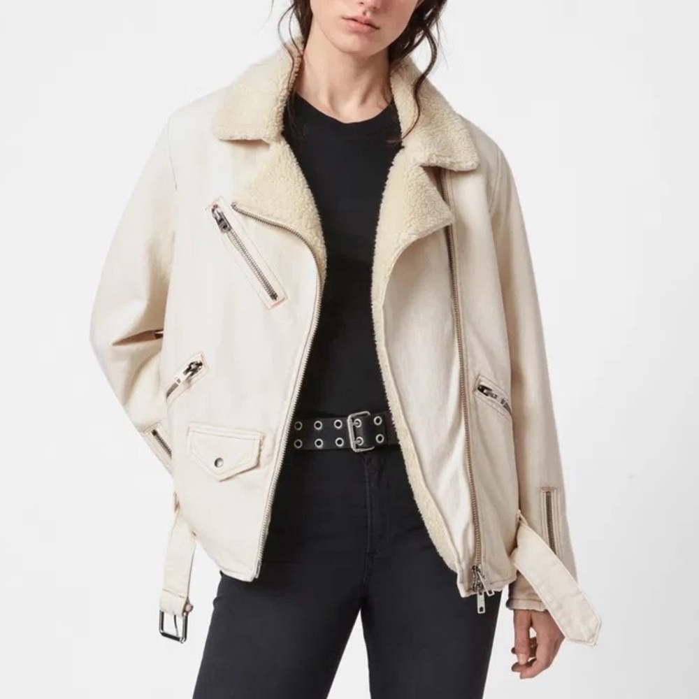 All Saints Oversized Denim Jacket Natural White size Small